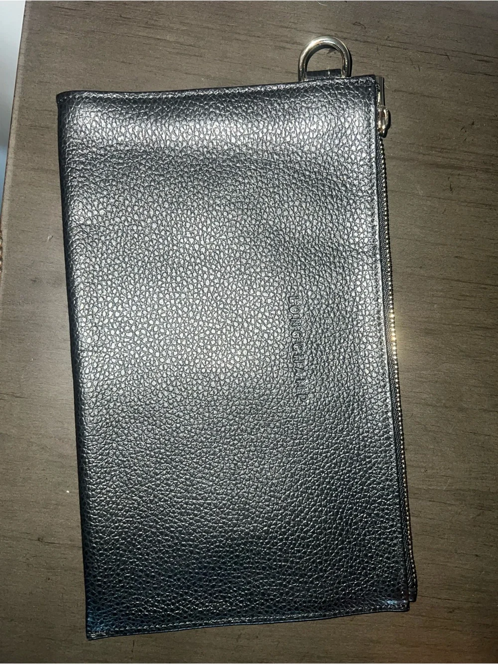 Black Leather Zip Clutch - Longchamp